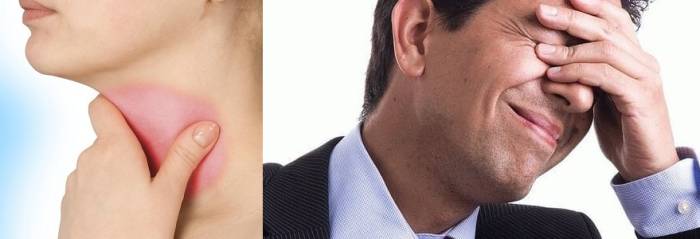 С развитием заболевания могут возникать болезненные спазмы в горле и мучительная пульсирующая боль в глазах